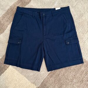 St Johns Bay Mens Navy Cargo Shorts Size 42 Comfort Stretch 10 Inch Inseam